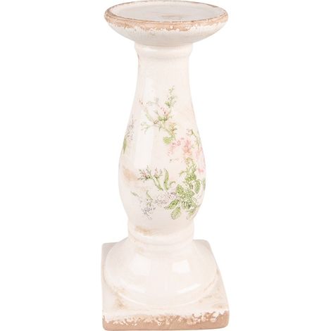 Bougeoir Chandelier en Céramique avec Motif Fleurs Décoration Table Rose et Beige 30 cm - PANGIVO