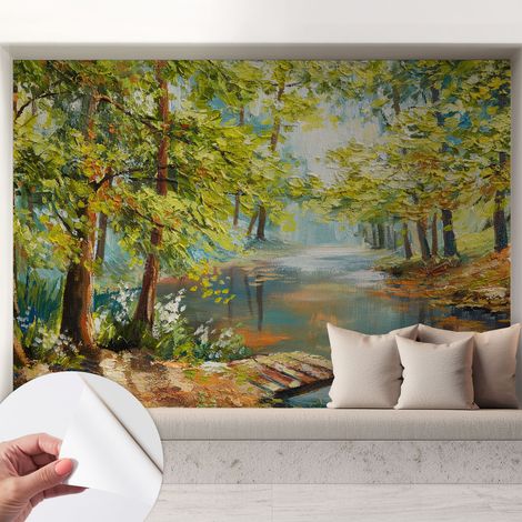 Tapete adhésive moderne pour salon et chambre à coucher Décoration rapide avec colle Lac bucolique 208x146 cm (1/5)