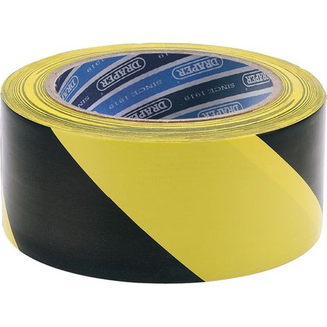 Draper 33M x 50mm Black and Yellow Adhesive Hazard Tape Roll (Model 63382)