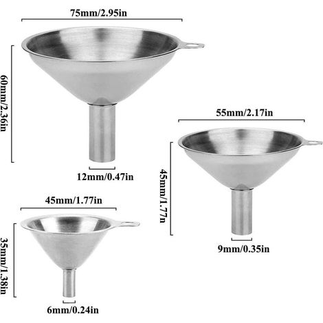 Entonnoir en acier inoxydable, ensemble de 3 filtres pour entonnoir en acier inoxydable pour transfert de liquide, mini enton (1/3)