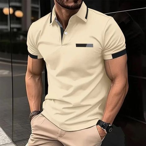 Polo homme casual, coupe ajustable, tissu respirant, col côtelé, teinte unie, confortable, style tendance, taille adaptée (1/4)