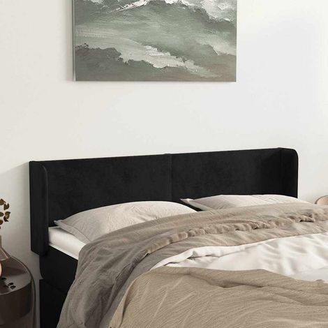 Tête de lit avec oreilles en velours noir, hauteur réglable, 147 x 16 x 78/88 cm, 10.2kg - PANGIVO (1/5)