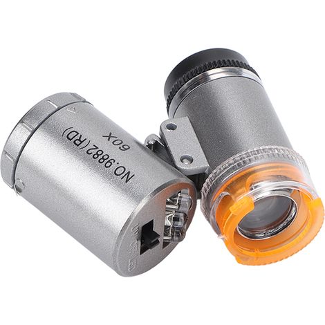Microscope de poche, grossissement 60x, 2 LED, 1 lampe UV, large gamme d'applications, matériau ABS et acrylique résistant, microscope portable (1/5)