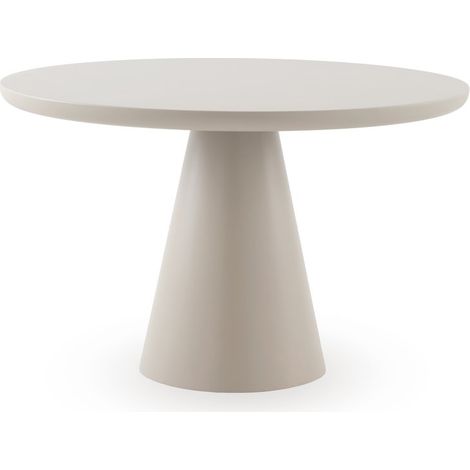Table de salle à manger ronde de 120 cm de diamètre, en MDF laqué époxy blanc cassé mat (1/5)