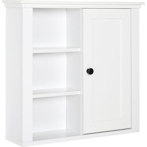 Armoire Murale de Salle de Bain Meuble Suspendu WC Placard 1 Porte 3 niches dim. 53L x 14,5l x 50,5H cm en bois Blanc (1/5)