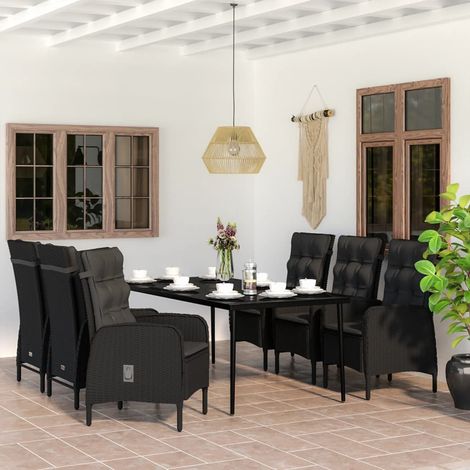 vidaXL Set da Pranzo da Giardino 7 pz con Cuscini Nero (1/5)