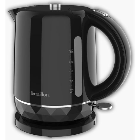 Bouilloire Electrique 1,5L, 2200W, Base pivotante 360°, Arrêt Automatique et bouton rétroéclairé, Indicateur de niveau d'eau, Base reliefée effet Diamant, Noir (1/5)