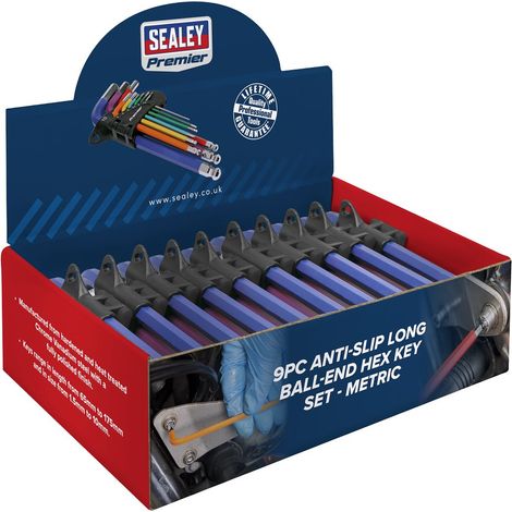 Sealey Ball-End Hex Key Set 9pc Colour-Coded Long Metric - Display Box of 10 AK7190DB (1/5)