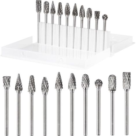 10Pcs Tungsten Carbide Steel Rotary Burrs Set Double Cut Rotary Burrs for Power Tools 1/8" Shank for Metal Polishing, Engraving, Drilling
