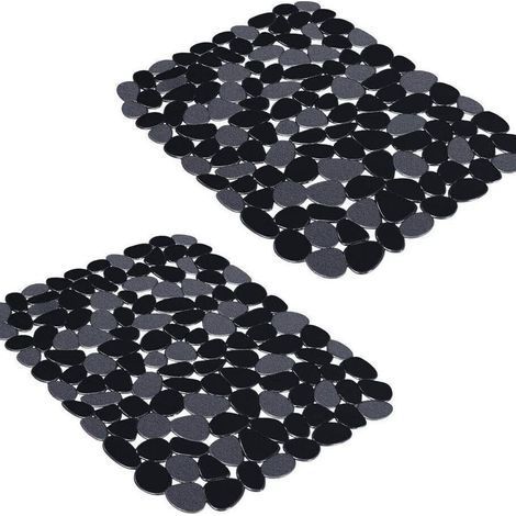 Lot de 2 tapis égouttoir de protection pour cuisine et salle de bain - En acier inoxydable - Pratique - En PVC - Pour la cuisine et le bassin - Noir (1/5)