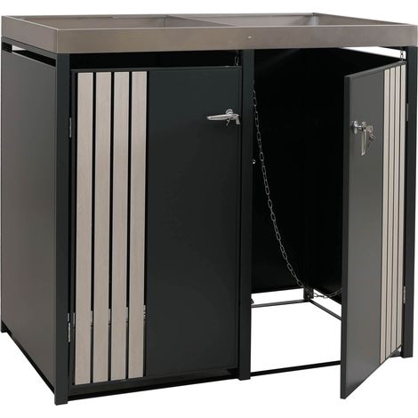 [NON UTILIZZATO] Copribidone doppio HHG-367, copricassonetto con fioriera, metallo 125x132x84cm 55kg, antracite effetto legno chiaro
