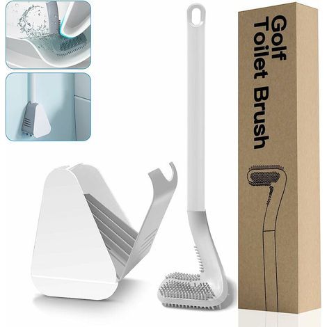 Brosse WC Silicone Golf Suspendu, Brosse de Toilette en Silicone avec Support à Séchage Rapide pour Salle de Bain Balayette WC Brosse Toilette et Support Ensemble [Blanc] (1/5)