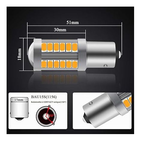1156BAU15S PY21W LED Ampoule Jaune Ampoule 6000K 5630 33 SMD Voiture Avant et Arrière Clignotant 12-30V (1/4)
