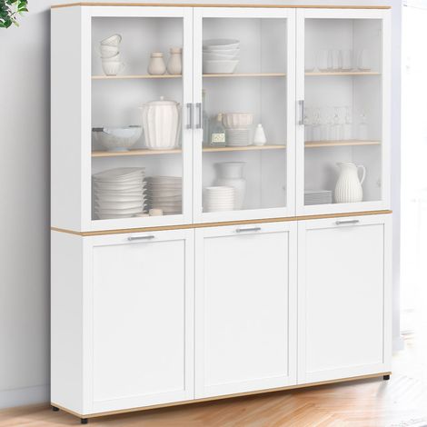 VITO Aparador 160 cm Mueble cocina 6 puertas blanco y madera (1/5)
