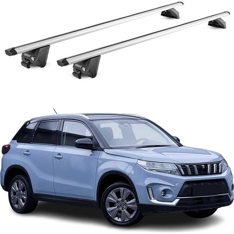 OMAC Barres de toit aluminium certifiées TÜV pour Suzuki Vitara IV 2015-2026 – Pour rails de toit intégrés – Rainure en T – Charge max 100 kg – 2 antivols Argent (1/4)