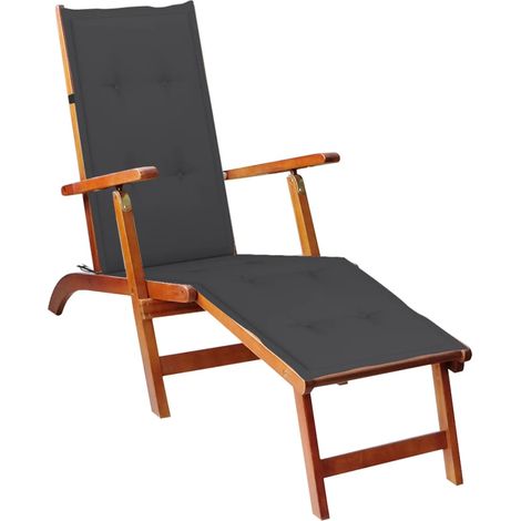 Lettino prendisole sedia a sdraio lettino prendisole letto da giardino mobili da esterno per patio con poggiapiedi e cuscino legno massello di acacia 020012583