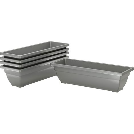 Pot de fleurs empilable-5 pots gris 59x21x16 cm-résistance intempéries-usage intérieur et extérieur-plastique (1/5)