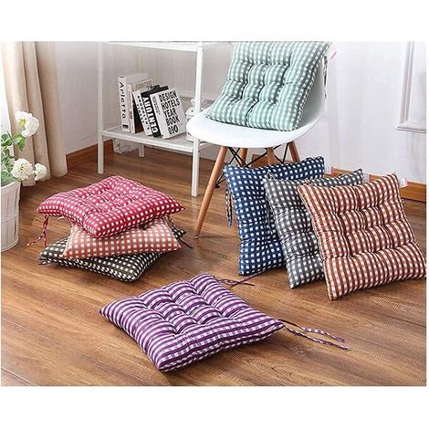 Lot de 6 coussins chaise carreaux café 45x45 cm, sangles rembourrées, cuisine/jardin