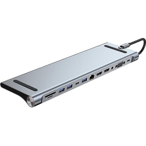 Hub USB 3.0 Type C 12 en 1, station d'accueil 4K pour moniteur TV, convertisseur vidéo, port Ethernet RJ45, lecteur de cartes SD/TF, accessoires pour ordinateur portable (1/5)