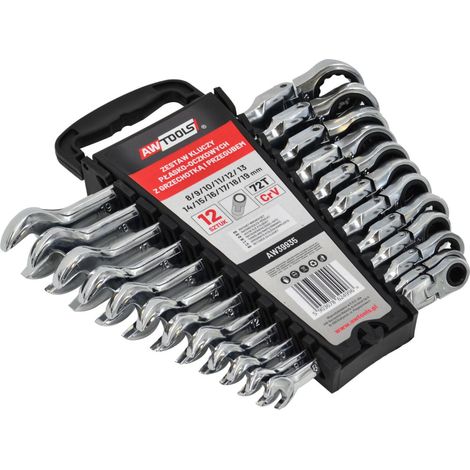 AWTOOLS KLUCZ PŁASKO-OCZKOWY Z GRZECH.PRZEGUB. KPL.12szt 8-19mm