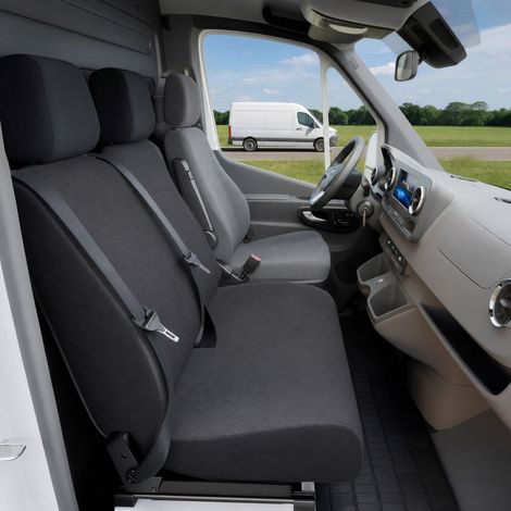 VW T6/Caravelle T6 kompatibler Sitzbezug Stoff, passgenau für Doppelbank vorne Lehne klappbar, robuste Sitzbezüge Transporter/Van anthrazit (1/5)