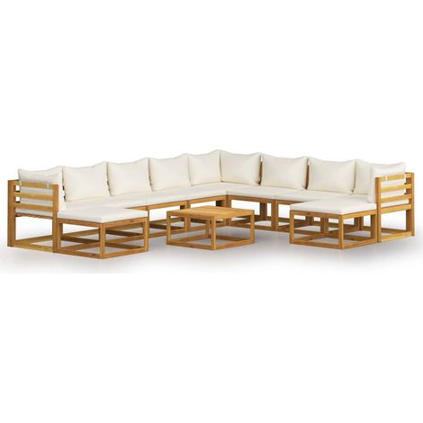 11-tlg. Garten-Lounge-Set mit Auflagen Creme Massivholz Akazie vidaXL