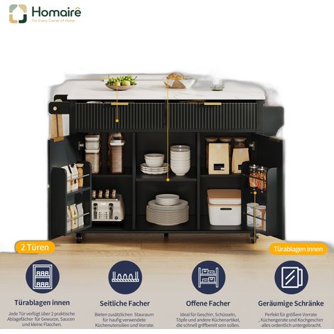 Desserte de cuisine noire avec rangement en mdf 143 x 45 x 89,5 cm HOMAIRE (1/5)