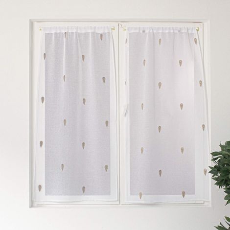 Homemaison – Lot de 2 voiles sablés brodés 60x90 cm – Ourlet passe tringle – 100% polyester – Coloris miel et blanc pour protection intimité (1/3)