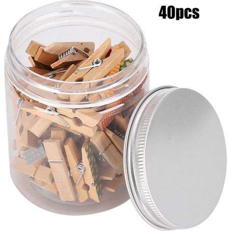 40 pièces pinces en bois imprimées multicolores, accessoires artisanaux pour photos DIY. (1/5)