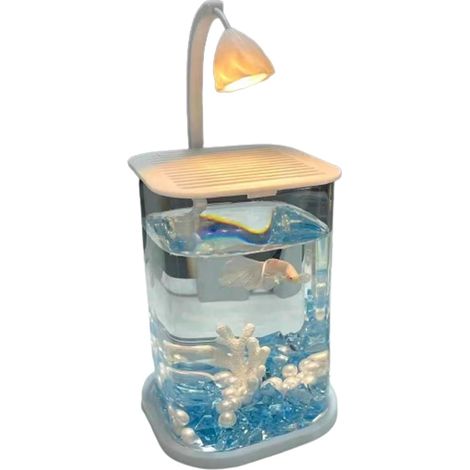 Kreatives LED-Glas-Tisch-Aquarium, energiesparend, USB-betrieben, mikroökologische Landschaft, Heil-Aquarium, dekorative Ornamente – Blau (1/5)