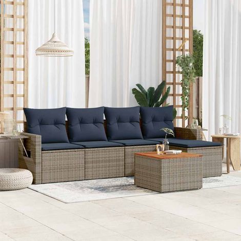 Teenpull – 6-teiliges Gartensofa-Set mit Kissen, grau, Polyrattan (1/5)
