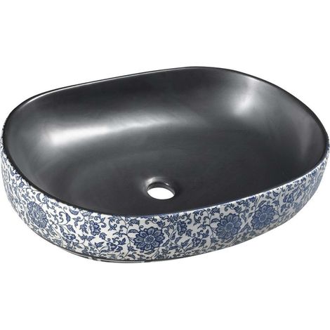 Sapho Priori - Cuenco de lavabo, 60x40 cm, sin rebosadero, negro con diseño PI026 (1/5)