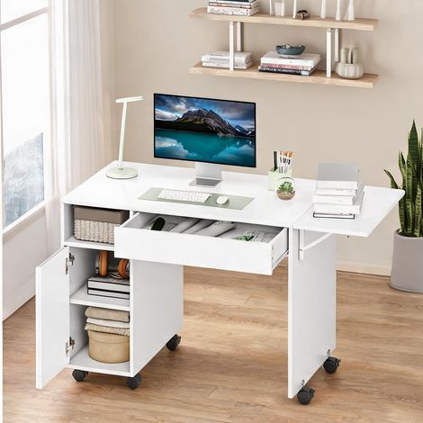 Bureau coloris blanc en panneau de particules 130 x 58 x 73,2 cm (1/5)