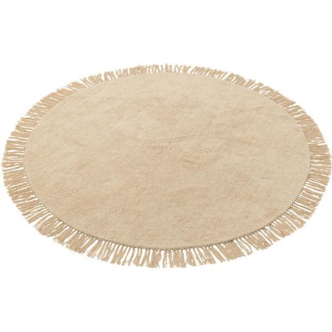 Tapis Rond à Franges "Bohemia" 150cm Beige Clair (1/5)
