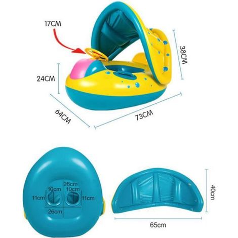 Bouée Siège Gonflable - Multicolore - Bébé 6-36 Mois - PVC - Parasol Ajustable - Sécurité (1/4)