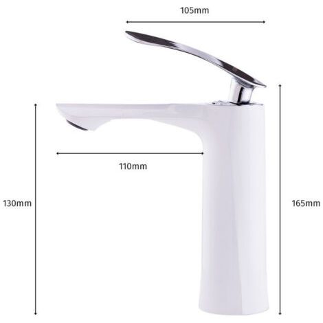 FOREHILL Robinet de lavabo en laiton / zinc, blanc, eau chaude-froide, tuyaux, bec bas, poignée unique [QLI-FA-7783] (1/3)