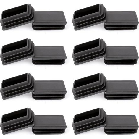 Bouchons Rectangulaires - 16 Pièces - Plastique PE Noir - Protection Sol et Meubles - Pour Chaises Tables Canapés - 30 x 15 mm (1/5)