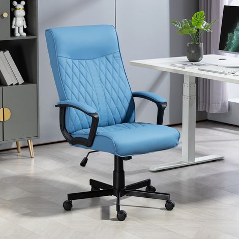 Gepolsterter Drehstuhl mit hoher Rückenlehne und Höhenverstellung, Belastbarkeit 120 kg, Maße: 65 x 72 x 102–112,5 cm, Farbe: Blau