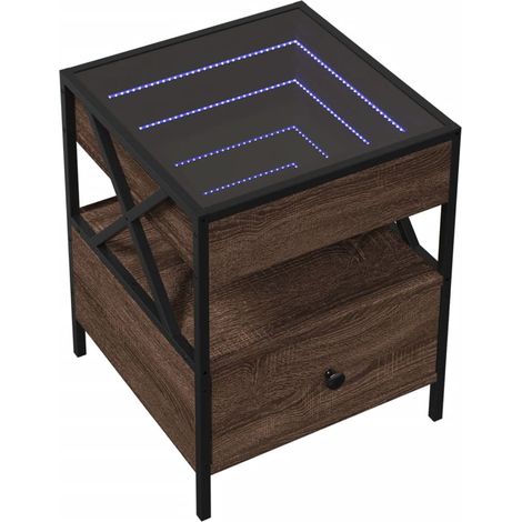 Comodino con specchio LED con cassetto e vano 40 x 40 x 51 cm MDF marrone vetro e acciaio DEC033140