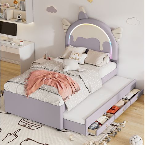 lit enfant couchage gigogne 90x200 licorne violet OKMYHOME (1/5)