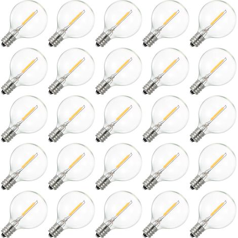 AC230V Globe LED G40 Ampoule Lampe 25 Pack E12 Base Douille Support IP44 Résistance à l'eau Blanc Chaud pour Guirlande Lumineuse Maison Fête Décoration Mariage, Transparent (1/5)