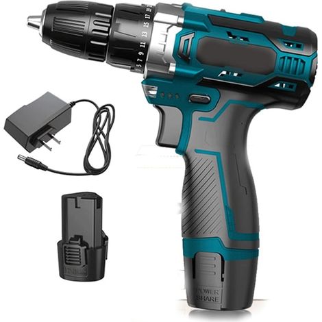 Perceuse sans fil 12V, perceuse électrique pour bricoleur et artisans avec batterie et chargeur (12V double vitesse - 2 batteries 1 charge + accessoires) (1/5)