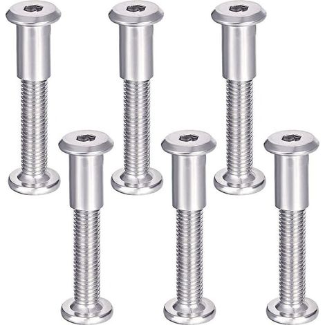 Tornillos de unión para muebles (6 unidades, con pernos M6), de acero inoxidable 304, para fijar puertas, camas y muebles, M6 x 35 mm. (1/4)