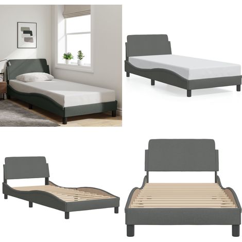Cadre de lit sans matelas gris foncé 90x200 cm tissu - Cadre De Lit - Lit Double - Literie - Meuble Chambre - Design Moderne - Home & Living (1/5)
