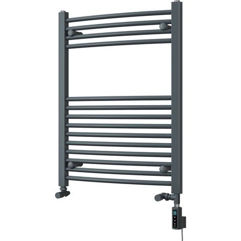 Zennor - Anthracite Dual Fuel Towel Rail H800mm x W600mm Thermostatic WIFI - Curved (1/3)