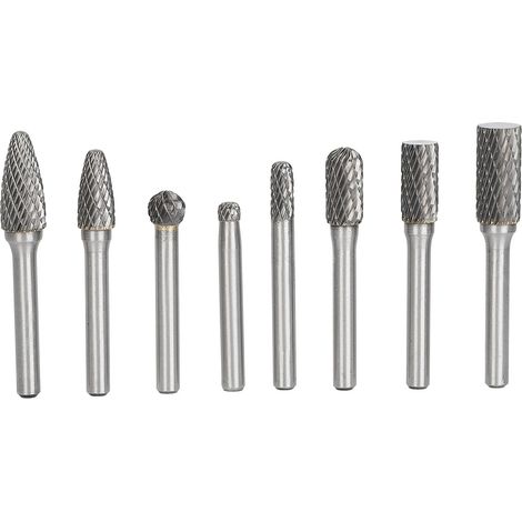 Ortviai Lot de 8 fraises carbure double coupe pour meuleuse à main – acier tungstène, formes variées pour métal, bois, plastique (1/5)