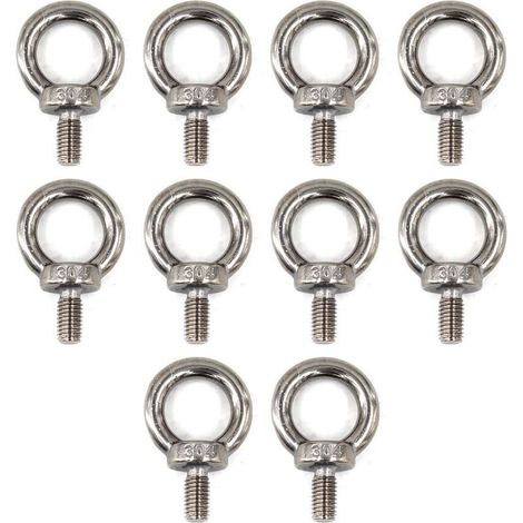 (10 Pièces) M6 Eye Bolt 304 Vis à anneau de levage en acier inoxydable (1/4)