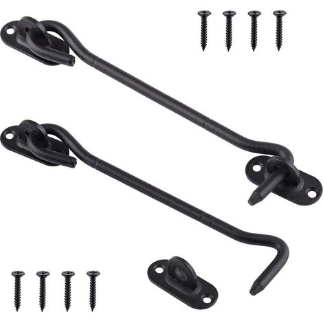 2 x 20 cm Crochets Cabine en Acier Inoxydable Noir - Loquets Crochet de Porte – Serrure à Crochet de Porte pour Porte Coulissante, Armoire, Cabanon, Garage, Jardin - Crochet de Fenêtre (1/5)