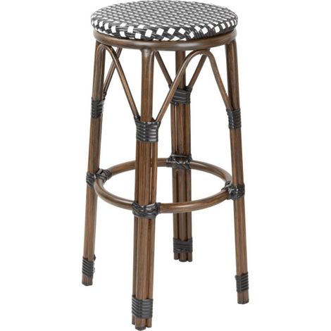 Tabourets de bar en rotin PE style parisien bois foncé noirs (paquet de 2) - BOLERO (1/5)