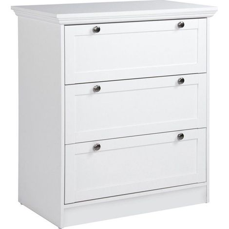 Commode LANDWOOD 3 Tiroirs - Décor blanc - Style campagne - L80 x P45 x H90 cm